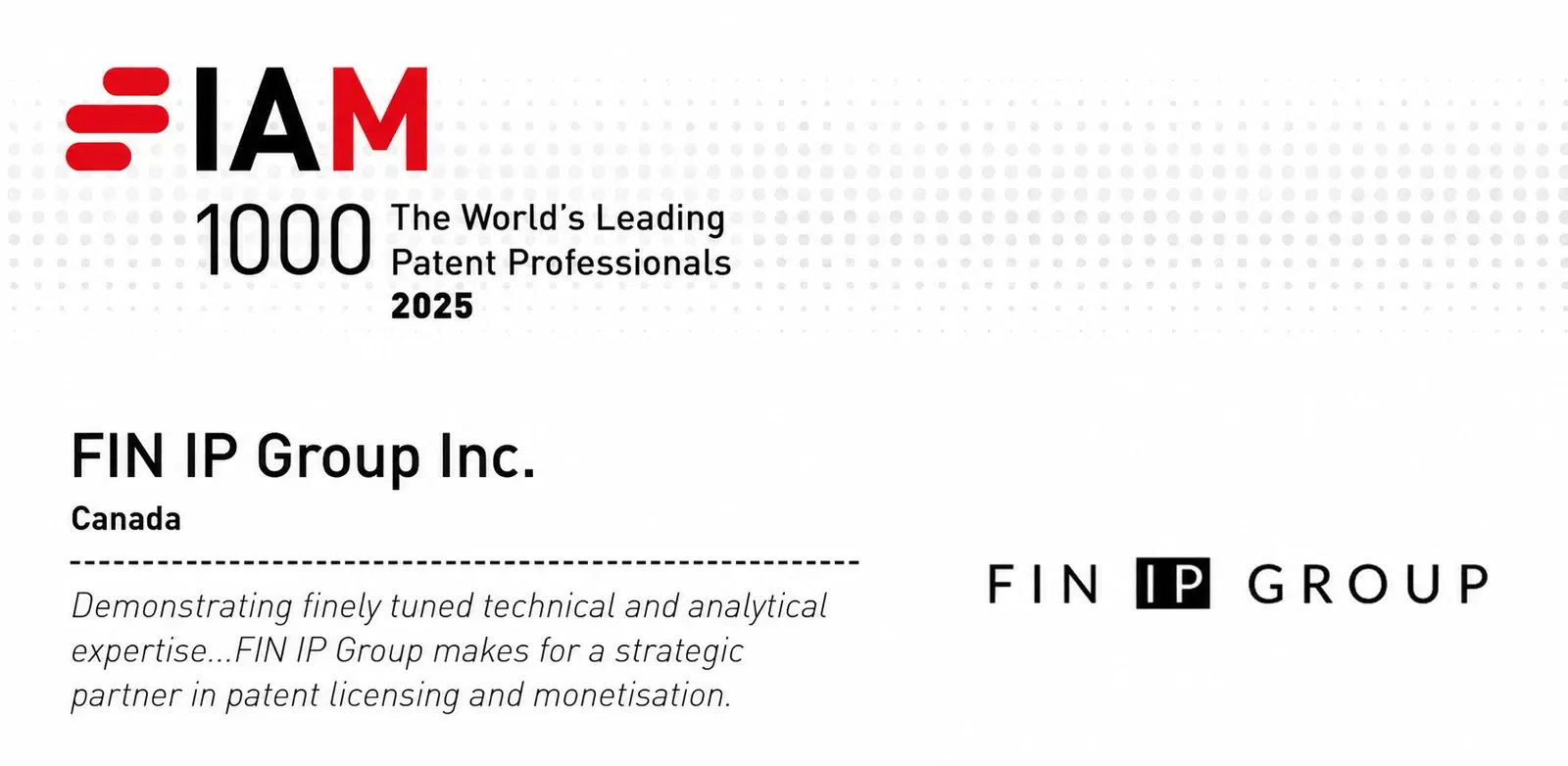 FIN IP Group Recognized in the IAM Patent 1000