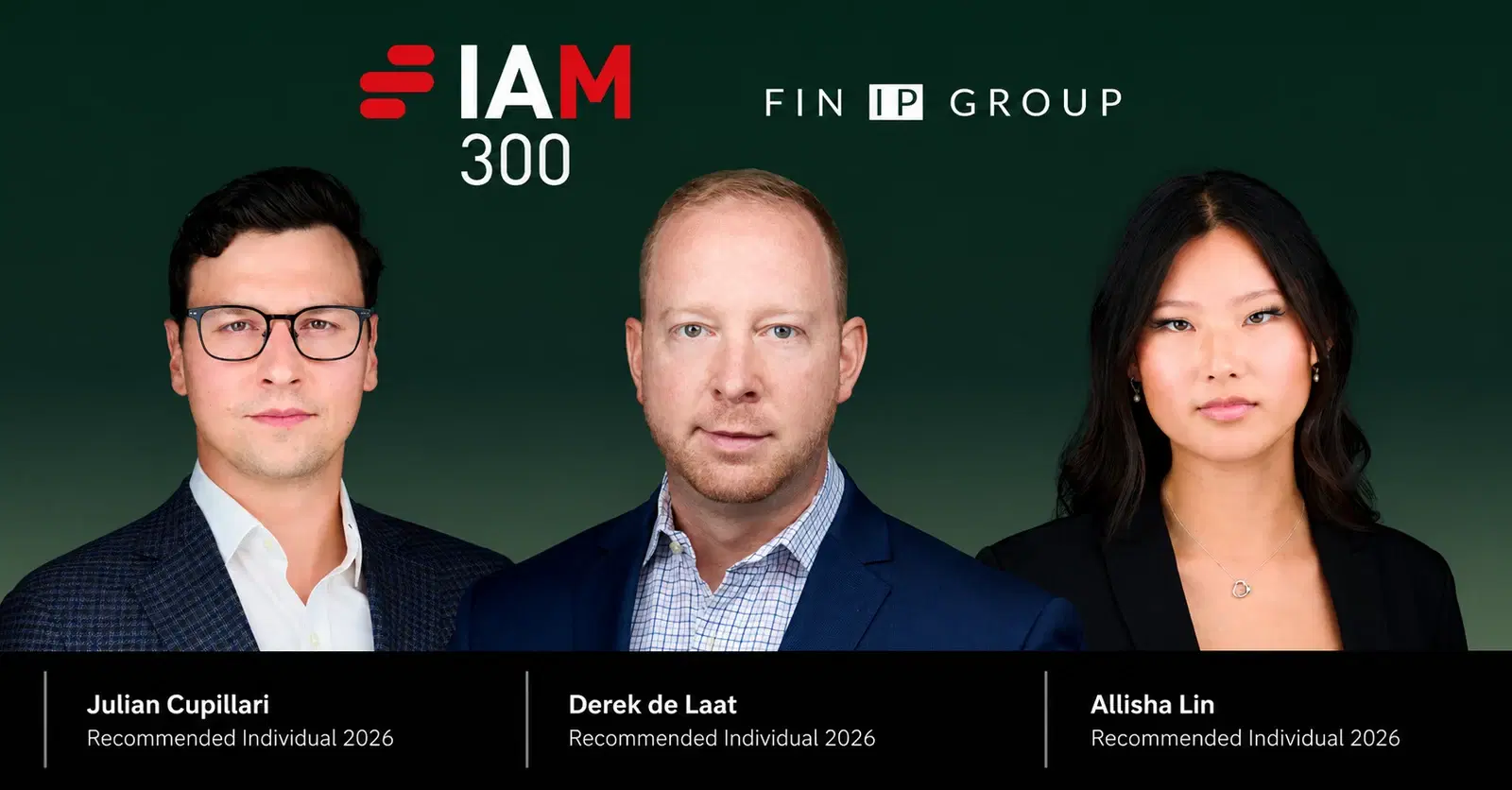 Derek de Laat, Julian Cupillari, and Allisha Lin Recognized in IAM Strategy 300 (2026)